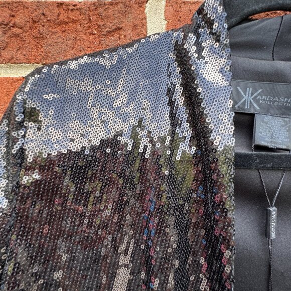 Kardashian Kollection Sequin Jacket XS Black Cropped Open Front Glam - Picture 2 of 10